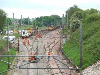 Track renewal at Oubeck Loops, on the West Coast Main Line south of Lancaster, during the weekend closure on 17 May. 60096 stands on the down line. View is south towards Galgate. Map ref SD 480574<br><br>[Mark Bartlett 17/05/2008]