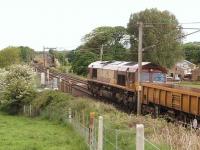 66193 supports track relaying operations at Oubeck Loops on the WCML south of Lancaster on 17 May. The signal PN211 controls access to the down loop. (Map ref SD 480564). <br><br>[Mark Bartlett 17/05/2008]