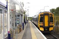 158 714 leaves the <I>doomed</I> Bathgate station for Waverley on 17 May 2008.<br><br>[Bill Roberton 17/05/2008]