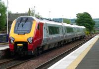 Cross Country class 221 makes the 1337 stop at Ladybank en route to Edinburgh. New vinyl stickers in white and Red cover the original paintwork of Virgin Trains.<br><br>[Brian Forbes 18/05/2008]