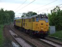 31602 passing through Johnstone heading east with a Network Rail coach and 31601 in tow on 19th May<br><br>[Graham Morgan 19/05/2008]