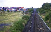 The Russell container depot to the west of Gartcosh station. The site has since closed and is now occupied by housing.<br><br>[Ewan Crawford /09/1999]