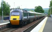 Unrefurbished 43110 at rear of the 1151 Aberdeen to London HST through Ladybank. The train set is upgraded GNER with the white stripe apart from the leading power car which was in silver NXEC colours.<br><br>[Brian Forbes 18/05/2008]