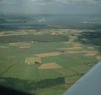 Alloa jct from the air looking to Longannet in 1969.  The junction is bottom centre and the M9 now crosses the railway at this point.<br><br>[John Robin 23/08/1969]