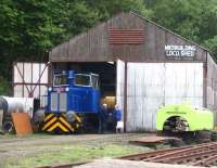 The newly repainted and fully operational former MoD Hunslet diesel 250 (ex-Rosyth Dockyard) photographed on 18 May 2008 standing outside Shed 47 at the Scottish Vintage Bus Museum site, Lathalmond.<br><br>[Grant Robertson 18/05/2008]