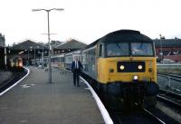 Scene at Inverness on a warm Summers evening on 15 August 1989 as class 47 locomotive 47578 <I>The Royal Society of Edinburgh</I> stands at the head of the London Sleeper.<br><br>[John McIntyre 15/08/1989]