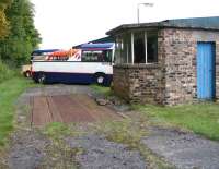 The old weighbridge at Lathalmond, with rails still in place and the associated control office standing alongside, photographed on 18 May 2008. The weighbridge was last used for rail traffic using the former RNAD Lathalmond in 1971.<br><br>[Grant Robertson 18/05/2008]