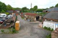 What must have been a hive of activity in its day. Part of the old goods depot just south of Dumfries station, where miscellaneous railway buildings still survive (some only just), photographed on 20 May 2008. The station is visible on the other side of St Mary's Street road bridge  in the background, while on the far right, on the up side of the line, is part of Dumfries & Galloway Police headquarters, built on the site of the former 68B shed, closed in 1966. [See image 6308]<br><br>[John Furnevel 20/05/2008]