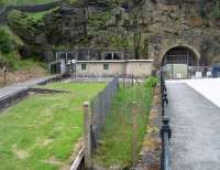 View east from the former Woodhead station on 24 May showing the single bore Woodhead tunnels of 1845 & 1852, alongside the double track tunnel built for the 1954 Manchester-Sheffield-Wath electrification. Life for the crews of steam locomotives in the days of the 3 mile long single bore tunnels, particularly those westbound hauling the heavy trans-Pennine coal trains from Wath concentration yards, must have been hell.<br><br>[John McIntyre 24/05/2008]