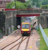 170474 Glasgow bound from Alloa about to pass the site of the original station on 30 May 2008.<br><br>[John Furnevel 30/05/2008]