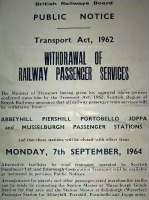 Withdrawal notice, Abbeyhill - Musselburgh, 7 September 1964.<br><br>[David Panton 07/09/1964]