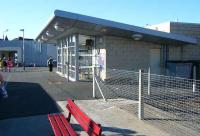 The station building at Largs on 31 May, looking towards the station entrance and Main Street. <br><br>[Veronica Inglis 31/05/2008]