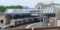 Classic view from St Leonards Bridge of a Dundee train standing in Perths platform 2. First ScotRail 170456 forms the 1240 hourly Glasgow to Aberdeen express.<br><br>[Brian Forbes 05/06/2008]