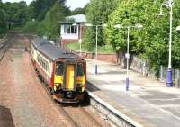 The 1303 Glasgow Central - Carlisle service arrives at Dumfries on 20 May 2008 formed by ScotRail 156504.<br><br>[John Furnevel 20/05/2008]