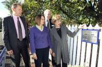 Unveiling of the James King plaque at North Berwick on 10 October. Left to right are Anthony Smith, chief executive of Passenger Focus, Christine Knights, Steve Montgomery, ScotRail's Managing Director and Katie King.<br><br>[ScotRail 10/10/2011]