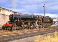 An impressive looking LMS 5025 stands at Perth on 6 July 1981 waiting to return a special to Aviemore.<br><br>[Peter Todd 06/07/1981]