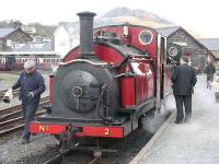 <i>Prince</i> and <i>Blanche</i> at the head of the first train of the day to Blaenau at Porthmadog station on 3 April 2007.<br><br>[Mark Poustie 03/04/2007]