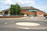 The <I>extra large</I> goods shed at Dumfries South on 20 May 2008 having come to the end of a period of several years as a Supermarket. View is northeast with the remaining sidings at the rear of the building and the still operational coal yard off to the left.<br><br>[John Furnevel 20/05/2008]