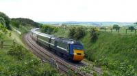 Northbound HST, with Leuchars in the background, heads north past St Michaels golf course en route to Aberdeen in June 2008.<br><br>[Brian Forbes 11/06/2008]