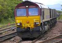 66084 with coal for Longannet runs north past the loops at Dalmeny on 11 June.<br><br>[Bill Roberton 11/06/2008]