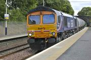 GBRf 66726 with Aberdeen - Harwich tanks passing through Dalgety Bay on 11 June 2008. This can best be described as an <I>occasional</I> service. <br><br>[Bill Roberton 11/06/2008]