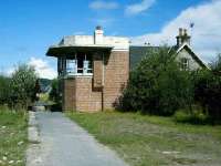 The old signal box at Grantown-on-Spey West in August 1982.<br><br>[Peter Todd /08/1982]