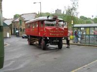 The rail/bus interchange outside Clitheroe station on 17 May. No, not a shortage of vehicles, but a guest appearance by Sentinel steam bus <I>Martha</I> as part of the towns Festival weekend. Clitheroe Castle overlooks the scene from the hill in the background.  <br><br>[John McIntyre 17/05/2008]