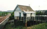 The former ticket office stands above the platforms at Rosyth station in April 1999. The building was demolished shortly thereafter.  <br><br>[David Panton /04/1999]