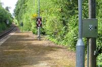 Looking towards Garelochhead from the platform at Helensburgh Upper on 2 June 2008 showing the end of GSM-R radio coverage and the start of the RETB section.<br><br>[John McIntyre 02/06/2008]