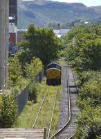 View southeast along the branch from Powderhall depot on 18 June as 37401 waits for the loading of the morning <I>Binliner</I> containers to be completed before coupling up and taking the train to Oxwellmains.<br><br>[Bill Roberton 18/06/2008]