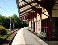 Standing under the canopy at Cathcart station on 14 June 2008 looking south. Coming in from the left is the line from Newton to Glasgow Central via Maxwell Park.<br><br>[David Panton 14/06/2008]