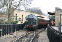 View northeast from the buffer stops at Pickering in April 2008 with D6700 having just arrived with empty stock, while alongside the first train of the day prepares to leave platform 1 for Grosmont.    <br><br>[John Furnevel 03/04/2008]