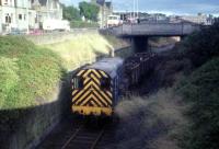 Class 08 shunter heads down the Waterloo branch from Kittybrewster in the summer of 1983.<br><br>[John Williamson /06/1983]