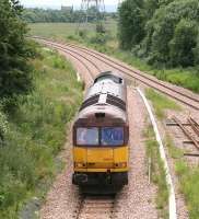 EWS (Everybody Waving and Smiling) 60031 <I>'ABP Connect'</I> returning from Longannet power station on 3 July 2008 during a route learning trip. The locomotive is leaving Kincardine, with the line into the PW yard running off to the right.<br><br>[John Furnevel 03/07/2008]