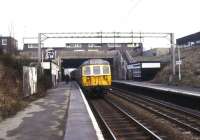 Arrival at Perry Barr, Birmingham in 1980. The use of headcodes (in this case 2P73) had been discontinued on these services from July 1979. <br><br>[Ian Dinmore //1980]