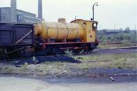 0-6-0F Huncoat No.3 (Hawthorn 3746/1929) shunts 16T coal wagons into the tippler at Huncoat Power Station. The power station, visible on the left beyond the main line, operated from 1956 to 1984 but has since been demolished. <br><br>[Mark Bartlett 22/05/1975]
