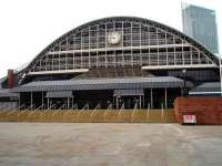 Opened by the Cheshire Lines Committee in 1880, Manchester Central station closed to rail traffic in 1969. The listed building was eventually reborn as the G-Mex exhibition and conference centre in 1986. The former station is shown here on 7 July 2008 having been renamed Manchester Central earlier this year. <br><br>[Mark Bartlett 07/07/2008]