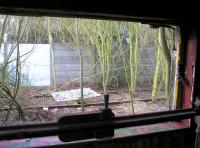 View from the window of the old weighbridge office in the Inverkeithing scrapyard of R M Supplies Ltd on 28 March 2008. The Rosyth Dockyard branch runs past the site on the other side of the concrete-panelled wall. [Access by kind permission of RMS]<br><br>[Grant Robertson 28/03/2008]