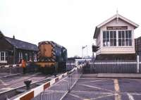 Shunting at Bridge Street level crossing, Northampton, in 1991. The 1845 London & Birmingham station at Northampton Bridge Street closed in 1964. <br><br>[Ian Dinmore //1991]