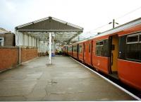 View towards the ex-buffer stops at Largs following the accident on 11 July 1995. Taken not long  after the crash and just before being told by the police to leave the station due to its dangerous condition.<br><br>[Colin Miller 11/07/1995]