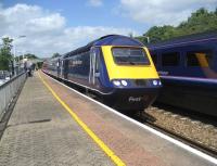 First Great Western HSTs destined for Paddington (left) and Plymouth meet at Tiverton Parkway on 28 June 2008.<br><br>[John McIntyre 28/06/2008]