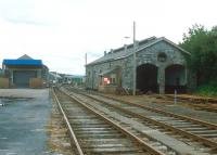 Looking back towards the station at Westport in 1988. The CIEs County Mayo terminus stands in the middle distance beyond the goods and former locomotive sheds. <br><br>[Bill Roberton //1988]