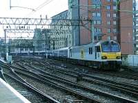 92036 Bertolt Brecht drawing out of Platform 1 with the empty Glasgow Central portion of the Caledonian Sleeper en route for Polmadie on 30th June<br><br>[Graham Morgan 30/06/2008]