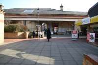 Inside the original station/platform area at Saltburn on 3 April 2008 looking south towards the main entrance. Todays train services use the bay platforms located a short distance to the right while the former Zetland Hotel is off to the left.<br><br>[John Furnevel 03/04/2008]