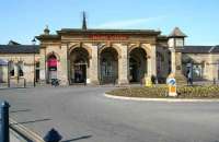 South entrance to the original 1861 Stockton & Darlington station at Saltburn (originally Saltburn-by-Sea) in April 2008. After many years of dereliction the entrance to this once busy seaside resort station has been completely refurbished and the large area once occupied by the six platforms and various sidings now accommodates a mix of shops, offices and housing, with todays train services using a basic 2 platform terminus at the west end of the site. Off to the right of the picture, looking out to sea, stands the former Zetland Hotel, also built by the Stockton & Darlington (and originally served by a private platform running beyond the station [see image 29478]). The Zetland has now also been successfully refurbished (and converted into luxury flats).<br><br>[John Furnevel 03/04/2008]