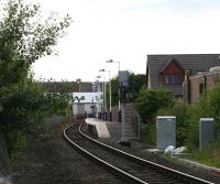 Looking along the platform towards the buffer stops at Bathgate on Sunday evening 20 July 2008. <br><br>[James Young 20/07/2008]