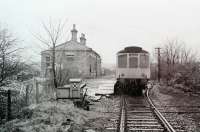 A BRCW 110 dmu has arrived at Clayton West from Huddersfield on a very wet day in 1981. From the buffer stops the station looks tired but the sparse service lasted another two years. I dont remember much about Clayton West itself other than that the chip shop near the station had a coal fired range. I wonder if it is still there and if so is it still coal fired?<br><br>[Mark Bartlett 17/01/1981]