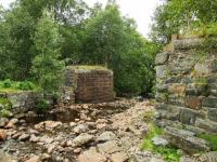 A detour is required at this spot as the original bridge has been removed for scrap. Crossing the river via stepping stones was easy today but, in winter, who knows?<br><br>[John Gray 23/07/2008]