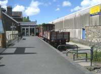 The south end of Torrington station on 3 July 2008, with an old BR 20T brake van together with a wagon formerly used to transport china clay from nearby pits.<br><br>[John McIntyre 03/07/2008]
