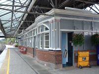 View looking north at one of the stations island platform buildings.<br><br>[Ewan Crawford //]